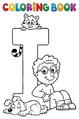 Image showing Coloring book boy and pets by letter I