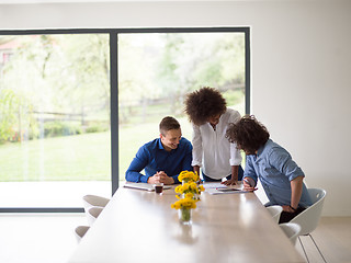 Image showing Multiethnic startup Business Team At A Meeting at modern office 