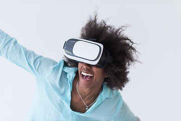 Image showing black girl using VR headset glasses of virtual reality