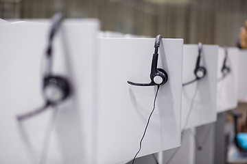 Image showing Headphones in empty call center office
