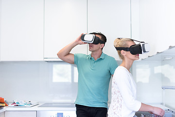 Image showing young couple using VR-headset glasses of virtual reality