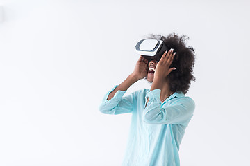 Image showing black girl using VR headset glasses of virtual reality