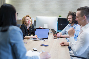 Image showing Startup Business Team At A Meeting at modern office building