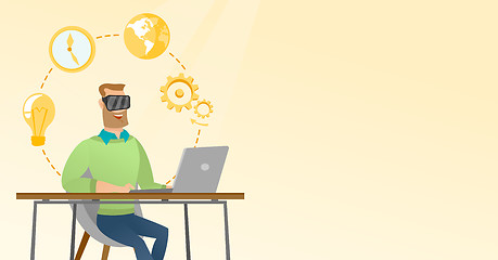 Image showing Businessman in vr headset working on a computer.