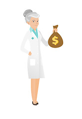 Image showing Senior caucasian doctor holding a money bag.