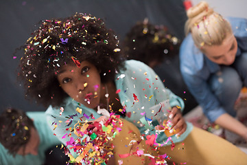 Image showing confetti party multiethnic group of people