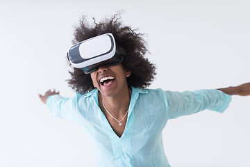 Image showing black girl using VR headset glasses of virtual reality