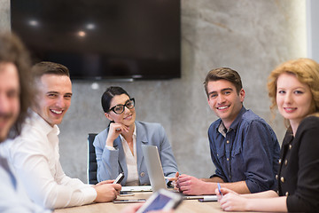 Image showing Startup Business Team At A Meeting at modern office building