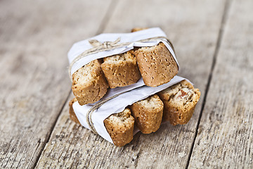 Image showing Traditional Italian cookies cantuccini wid almonds on white pape