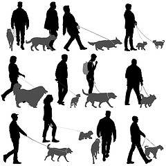 Image showing Set silhouette of people and dog on a white background