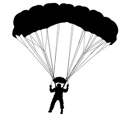 Image showing Skydiver, silhouettes parachuting on a white background