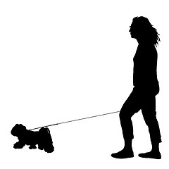 Image showing Silhouette of woman and dog on a white background