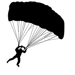 Image showing Skydiver, silhouettes parachuting on a white background