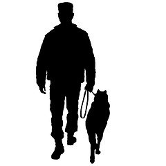 Image showing Silhouette of man and dog on a white background