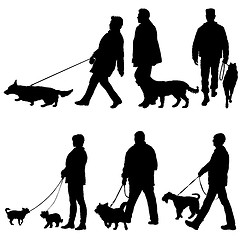 Image showing Set silhouette of people and dog on a white background