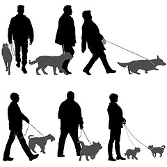 Image showing Set silhouette of people and dog on a white background