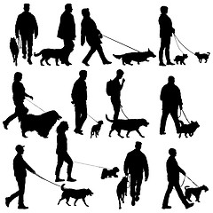 Image showing Set silhouette of people and dog on a white background