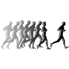 Image showing Set of silhouettes. Runners on sprint, men and woman