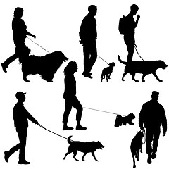 Image showing Set silhouette of people and dog on a white background