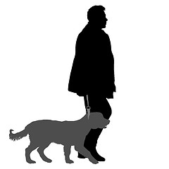 Image showing Silhouette of man and dog on a white background