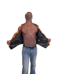 Image showing Shouting African man with oper vest