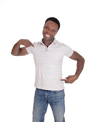 Image showing African man standing and pointing to himself