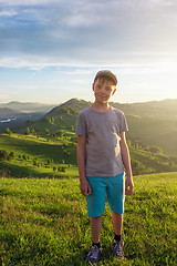 Image showing Young explorer at the sunset