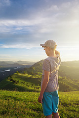 Image showing Young explorer at the sunset