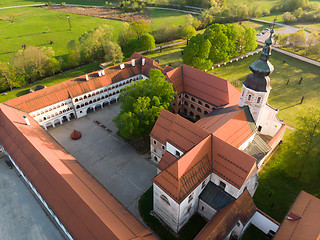 Image showing Aerial view of Cistercian monastery Kostanjevica na Krki, homely appointed as Castle Kostanjevica, Slovenia, Europe