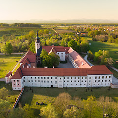 Image showing Aerial view of Cistercian monastery Kostanjevica na Krki, homely appointed as Castle Kostanjevica, Slovenia, Europe