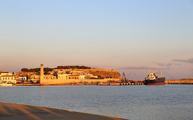 Image showing Harbour in Rethymno at sunrise, Crete island, Greece