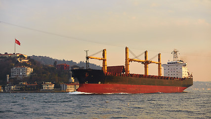 Image showing A cargo ship in the Bosphorus, Istanbul, Turkey.