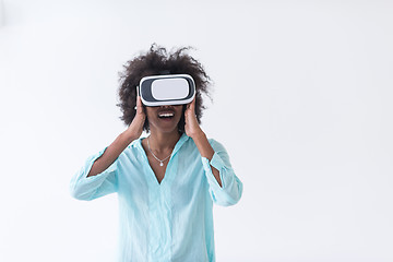 Image showing black girl using VR headset glasses of virtual reality