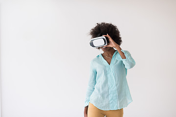 Image showing black girl using VR headset glasses of virtual reality