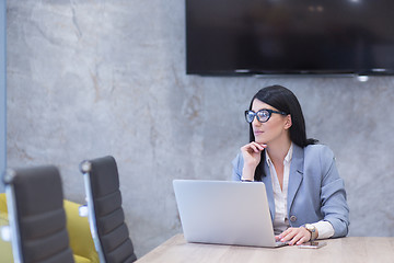 Image showing businesswoman using a laptop in startup office