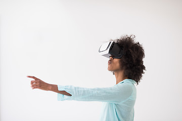 Image showing black girl using VR headset glasses of virtual reality