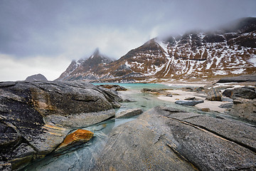 Image showing Rocky coast of fjord in Norway