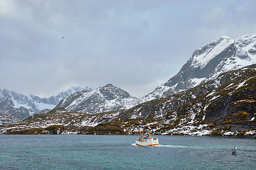 Image showing Fishing ship in fjord in Norway