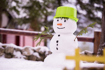 Image showing smiling snowman with green hat