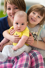 Image showing portrait of young mother with  her kids