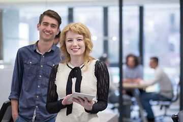 Image showing Business People Working With Tablet in startup office