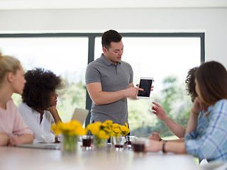 Image showing Multiethnic startup Business Team At A Meeting at modern office 