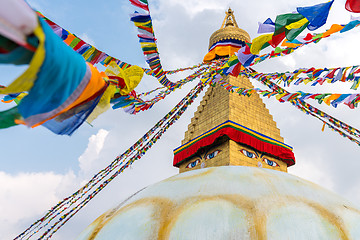 Image showing Boudhanath Stupa and prayer flags in Kathmandu