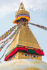 Image showing Boudhanath Stupa and prayer flags in Kathmandu