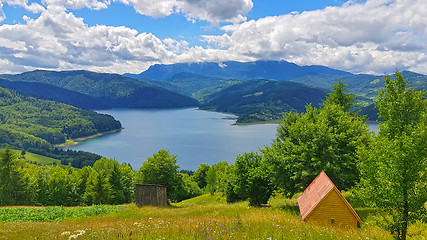 Image showing Summer landscape: lake and mountain