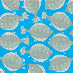 Image showing Fish plaice decorative pattern on turn blue background