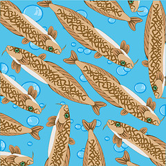 Image showing Fish burbot decorative pattern on turn blue background