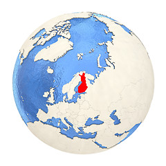 Image showing Finland in red on full globe isolated on white