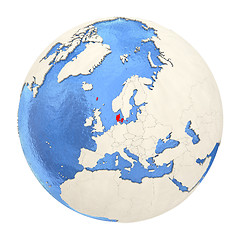 Image showing Denmark in red on full globe isolated on white