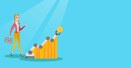 Image showing Woman looking at profit chart with robotic arm.